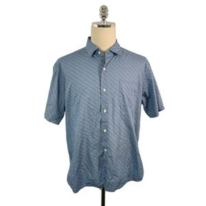 Peter Millar Men's XL Blue Wrist Watch Print Short Sleeve Button Front Shirt